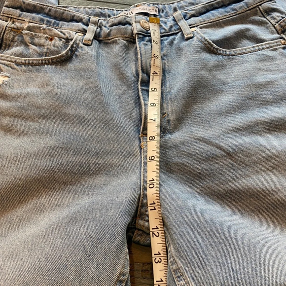 Zara High Rise Distressed Straight Leg Jeans Blue 33821 - Picture 9 of 12